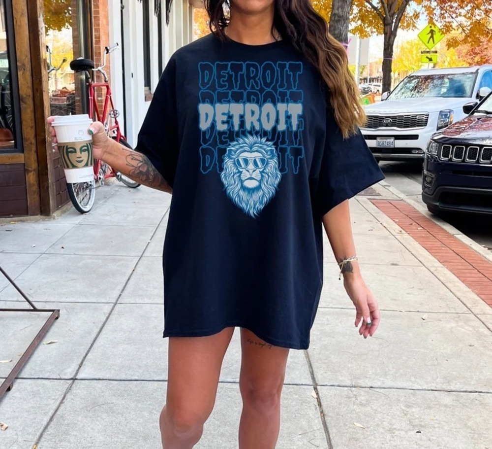 Detroit Football Team League Tshirt Oversized Gift Lions Fans